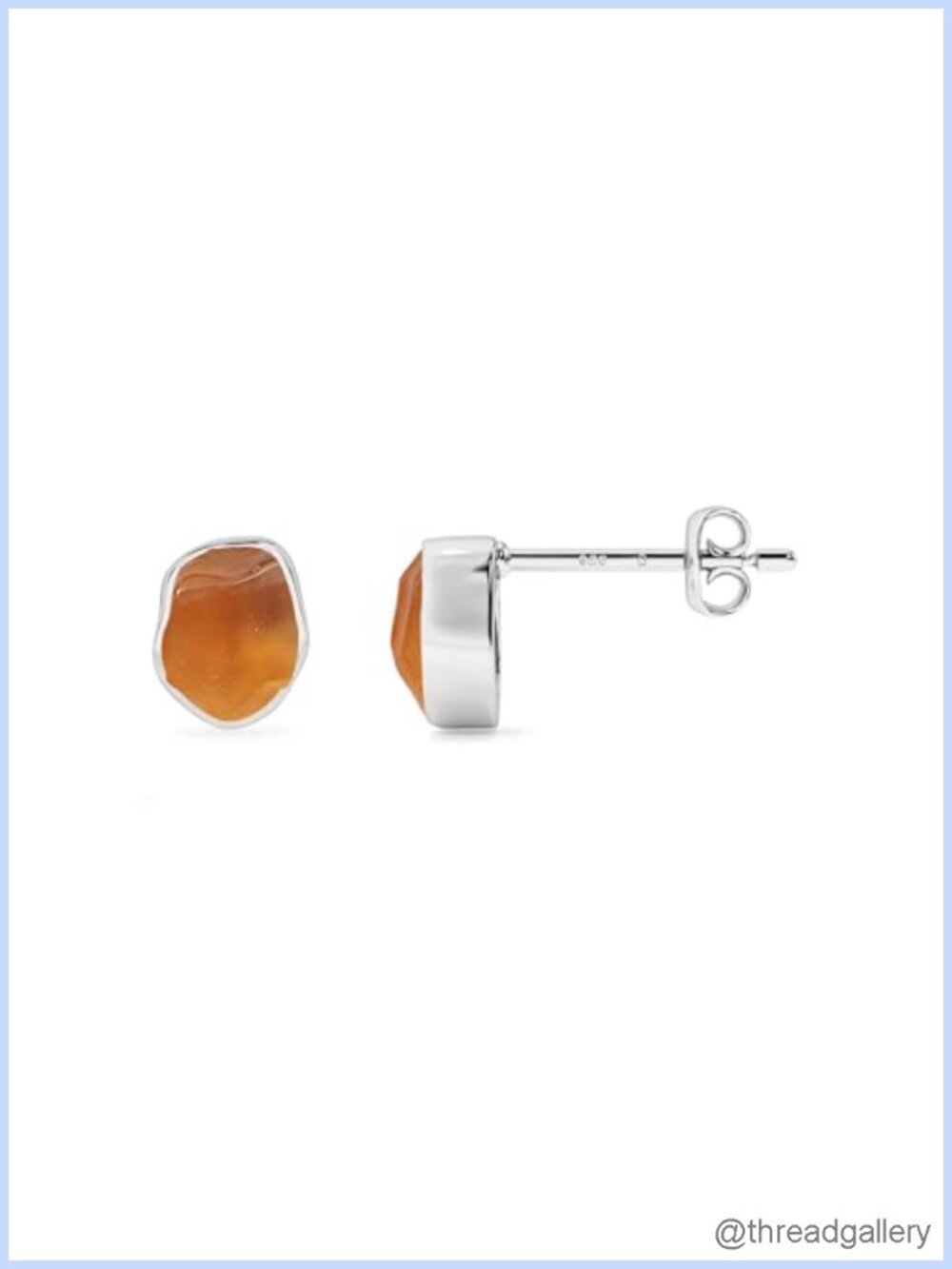 Sterling Silver Carnelian Stud Earrings Bezel-Set 6x4mm